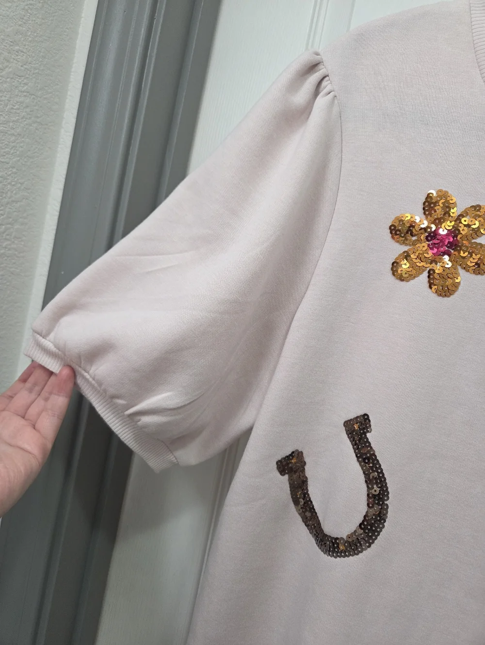 Pink Sequin Cowboy Boot Horseshoe Sweatshirt Western Rodeo Cowgirl Festival  XL - Picture 6 of 10
